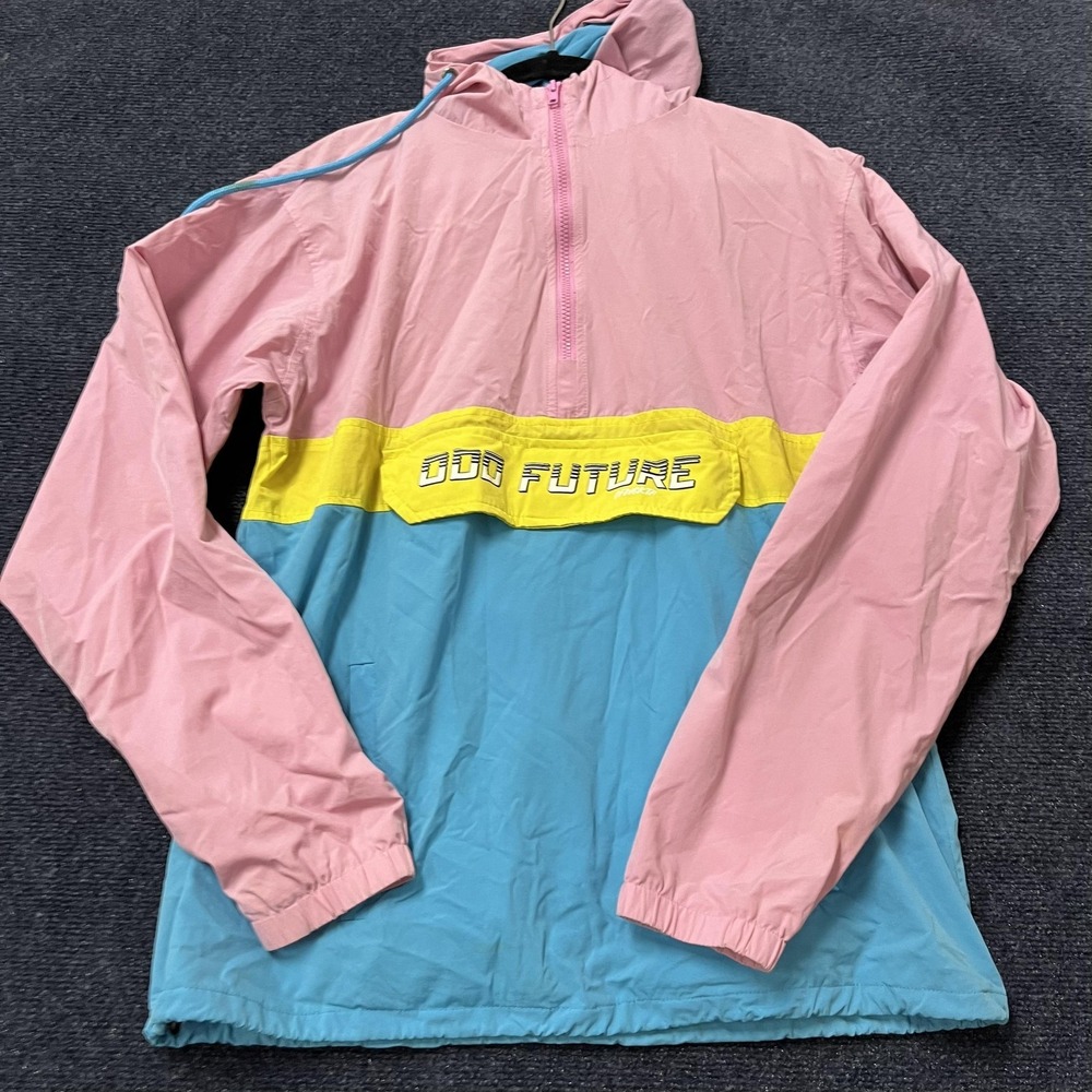 Odd Future Jacket Mens Medium Pink Blue Yellow Hooded Colorblock Windbreaker‎